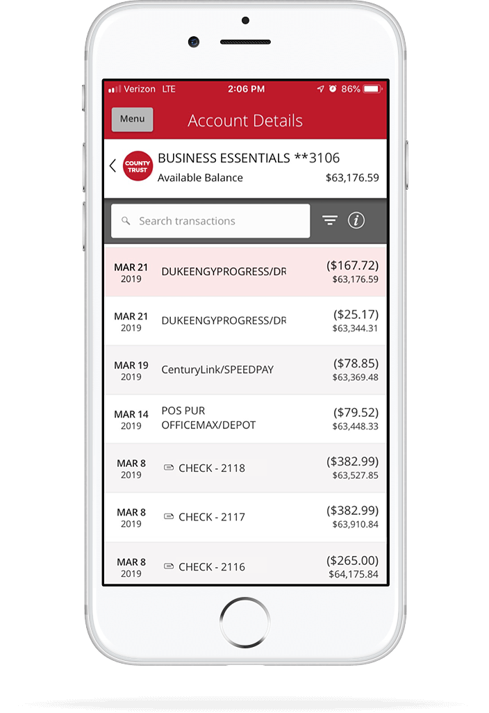 iPhone with Easthigh Credit Union accounts page