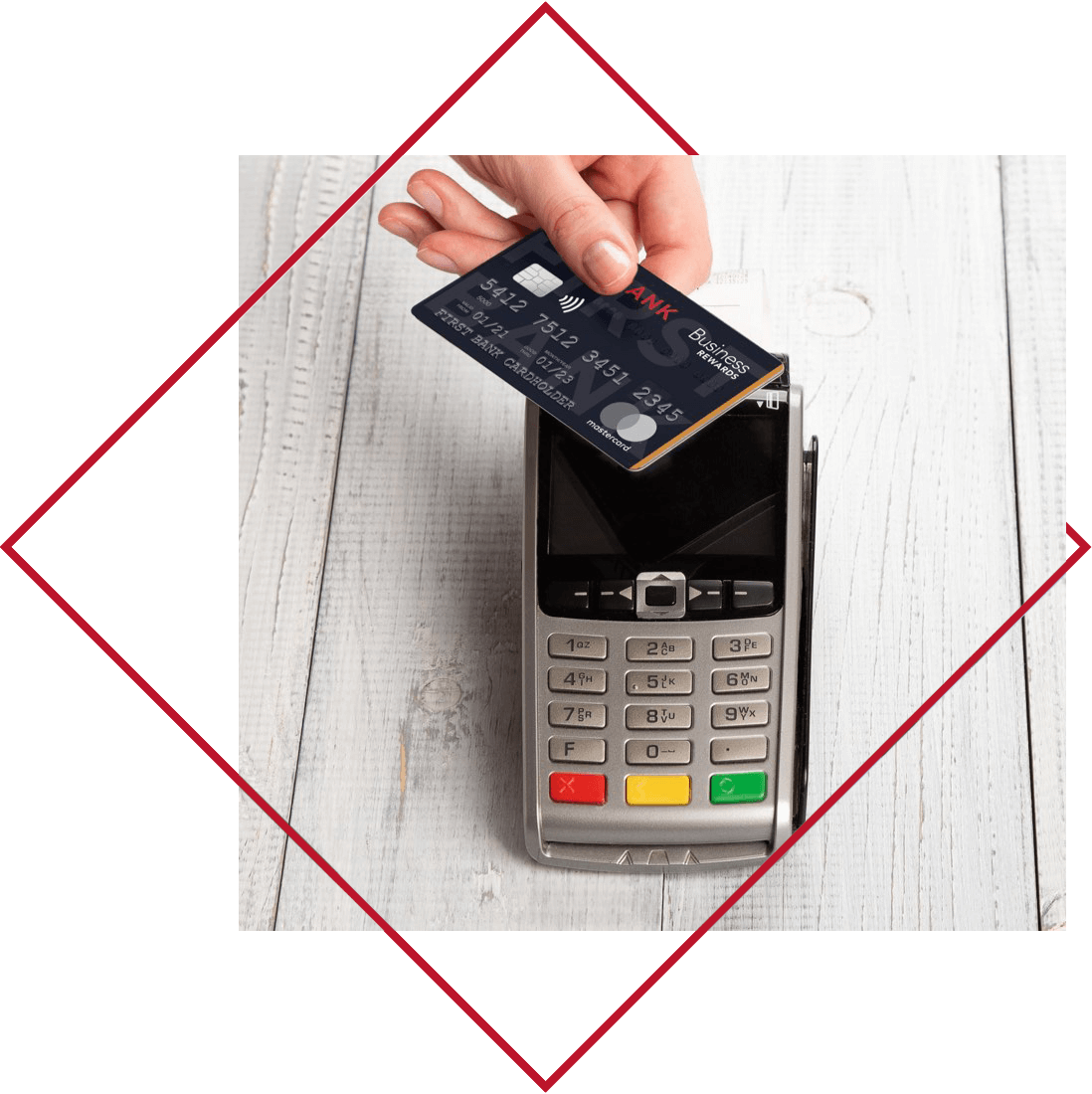 Easthigh Credit Union Credit Card with Rewards being used on touchless payment pad.